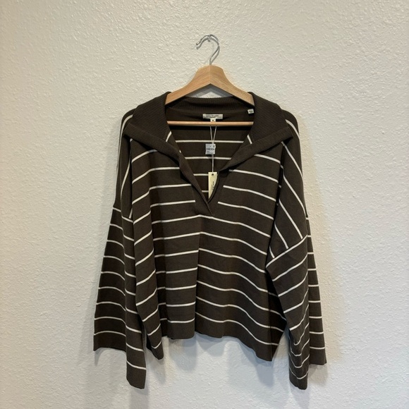 NWT max studio green white stripe polo sweater - Picture 2 of 6